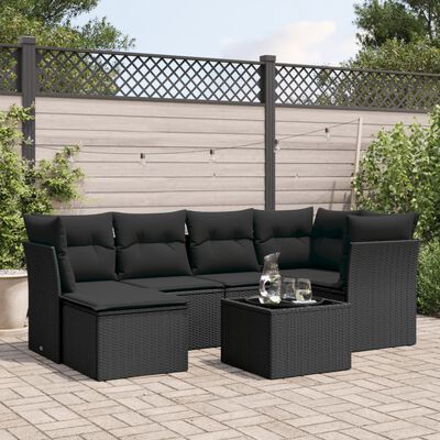 vidaXL Salon de jardin 7 pcs avec coussins noir résine tressée