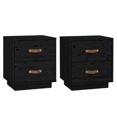 vidaXL Tables de chevet 2 pcs Noir 40x34x45 cm Bois de pin massif