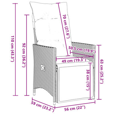 vidaXL Chaises inclinables de jardin lot de 2 et coussins beige rotin