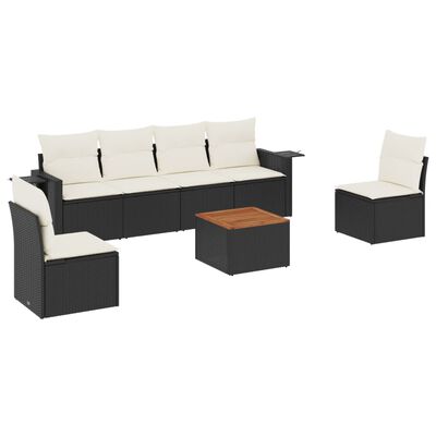 vidaXL Salon de jardin 7 pcs avec coussins noir résine tressée