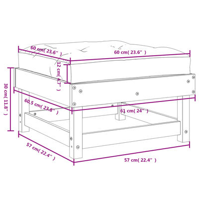 vidaXL Repose-pieds de jardin coussins lot de 2 noir bois pin massif