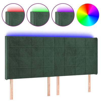 vidaXL Tête de lit à LED Vert foncé 203x16x118/128 cm Velours