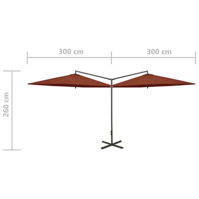 vidaXL Parasol de jardin double avec mât en acier terre cuite 600 cm