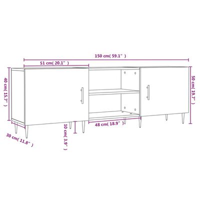 vidaXL Meuble TV gris béton 150x30x50 cm bois d'ingénierie