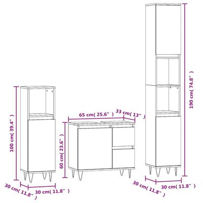 vidaXL Ensemble de meubles de salle de bain 3 pcs gris béton