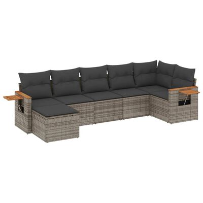 vidaXL Salon de jardin avec coussins 7 pcs gris résine tressée