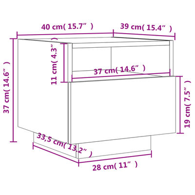 vidaXL Table de chevet avec lumières LED chêne marron 40x39x37 cm