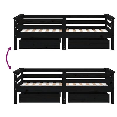 vidaXL Cadre de lit enfant avec tiroirs noir 70x140 cm bois pin massif