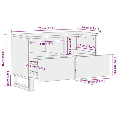 vidaXL Meuble TV 70x34x46 cm bois d'acacia massif