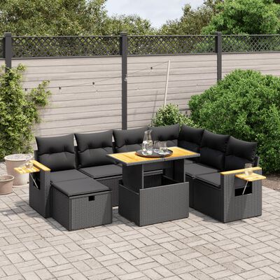 vidaXL Salon de jardin 8 pcs avec coussins noir résine tressée