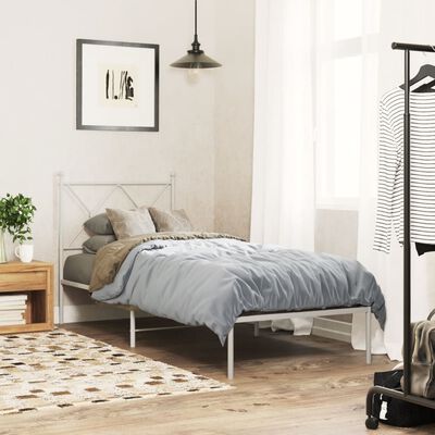 vidaXL Cadre de lit métal sans matelas avec tête de lit blanc 75x190cm