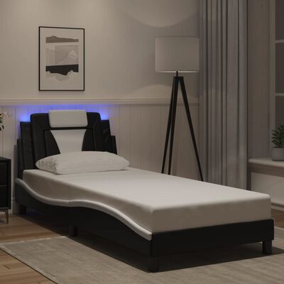 vidaXL Cadre de lit avec lumières LED noir blanc 80x200 cm similicuir