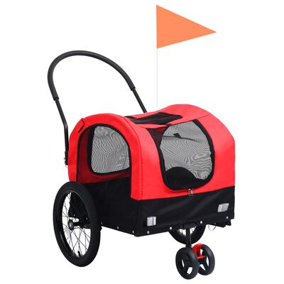 vidaXL Remorque de vélo pour chiens et poussette 2-en-1 rouge et noir