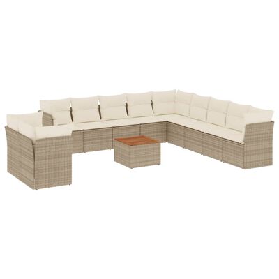 vidaXL Salon de jardin avec coussins 12 pcs beige résine tressée