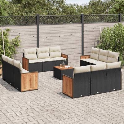 vidaXL Salon de jardin avec coussins 13 pcs noir résine tressée