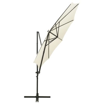 vidaXL Parasol de jardin en porte-à-faux et mât et lumières LED sable