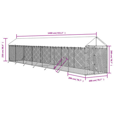 vidaXL Chenil d'extérieur pour chiens avec toit argenté 2x14x2,5 m