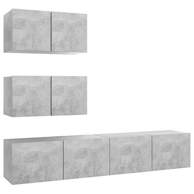 vidaXL Ensemble de meubles TV 4 pcs Gris béton Bois d'ingénierie