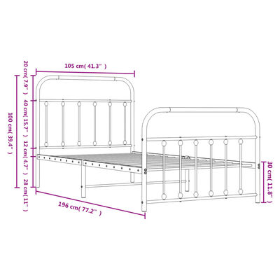 vidaXL Cadre de lit métal sans matelas avec pied de lit noir 100x190cm