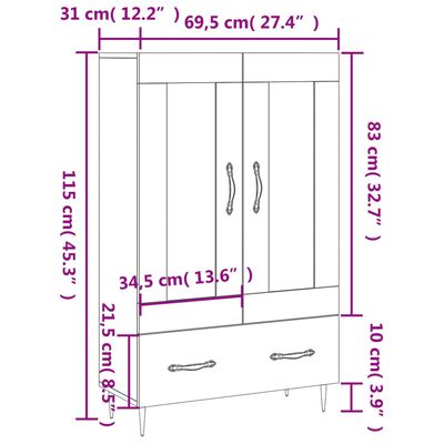 vidaXL Buffet haut blanc 69,5x31x115 cm bois d'ingénierie