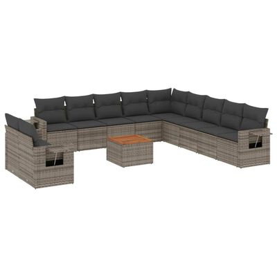 vidaXL Salon de jardin avec coussins 12 pcs gris résine tressée