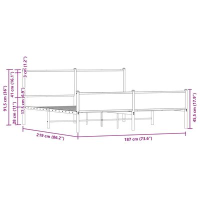 vidaXL Cadre de lit en métal sans matelas chêne marron 183x213 cm