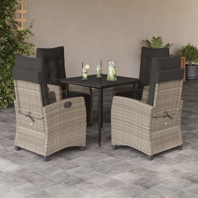 vidaXL Ensemble à manger de jardin et coussins 5 pcs gris clair rotin