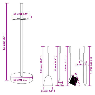 vidaXL Set d’outils de cheminée 5 pcs 18x66 cm acier