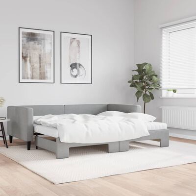 vidaXL Lit de jour avec gigogne et matelas gris clair 90x200 cm tissu