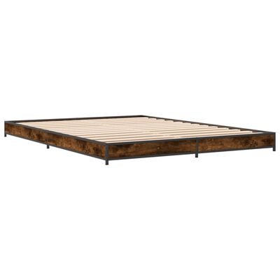 vidaXL Cadre de lit chêne fumé 135x190 cm bois d'ingénierie et métal