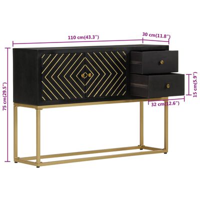 vidaXL Buffet noir et doré 110x30x75 cm bois massif de manguier