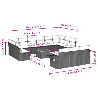 vidaXL Salon de jardin avec coussins 14 pcs noir résine tressée