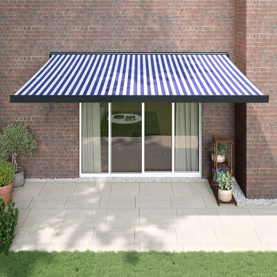 vidaXL Auvent rétractable bleu et blanc 4,5x3 m tissu et aluminium