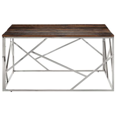 vidaXL Table basse argenté acier inoxydable et bois de mélèze massif