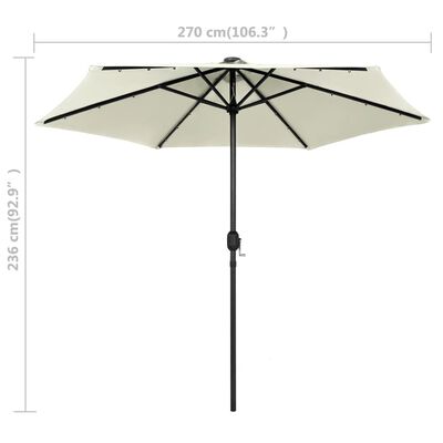 vidaXL Parasol de jardin et lumières LED mât en aluminium blanc sable