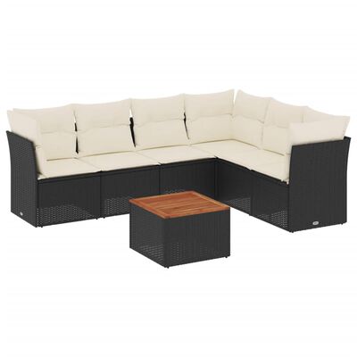 vidaXL Salon de jardin 7 pcs avec coussins noir résine tressée