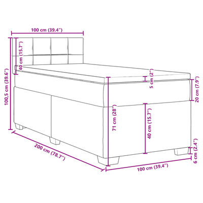 vidaXL Sommier à lattes de lit avec matelas Gris foncé 100x200cm Tissu