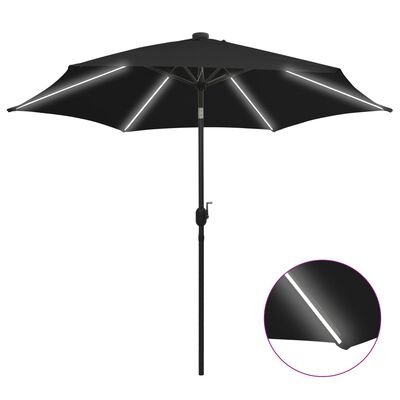 vidaXL Parasol de jardin avec lumières LED et mât en aluminium noir