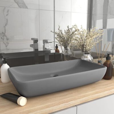 vidaXL Lavabo de luxe rectangulaire Gris clair mat 71x38 cm Céramique