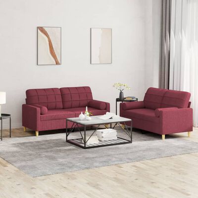 vidaXL Ensemble de canapés 2 pcs avec coussins rouge bordeaux tissu