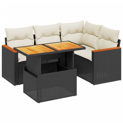 vidaXL Salon de jardin 5 pcs avec coussins noir résine tressée