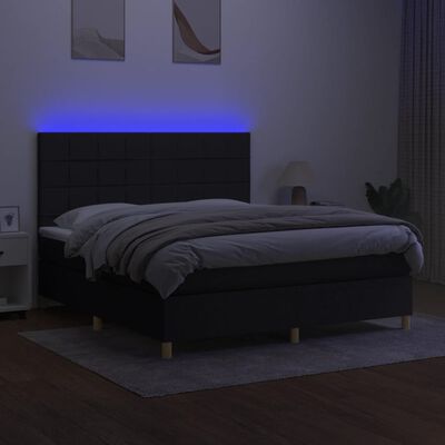 vidaXL Sommier à lattes de lit et matelas et LED Noir 180x200 cm Tissu