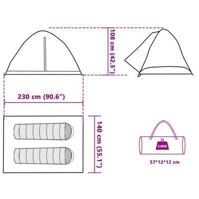 vidaXL Tente de camping à dôme 2 personnes gris et orange imperméable