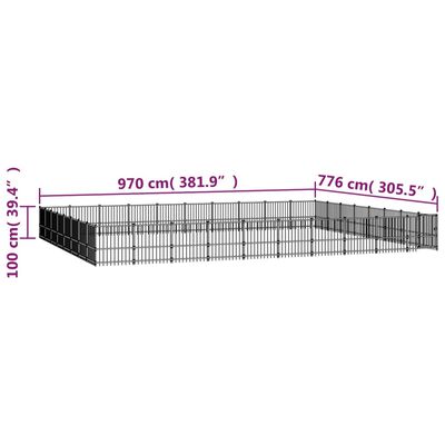 vidaXL Chenil d'extérieur pour chiens Acier 75,27 m²