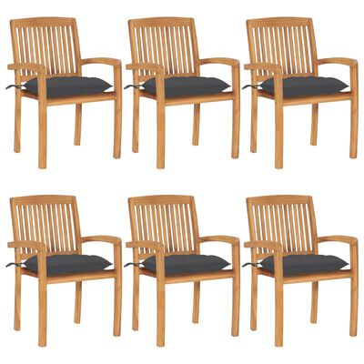 vidaXL Chaises de jardin empilables avec coussins lot de 6 Teck solide