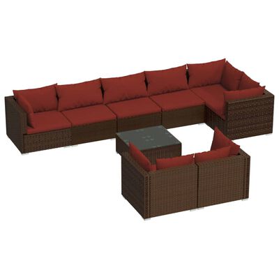 vidaXL Salon de jardin avec coussins 9 pcs marron résine tressée