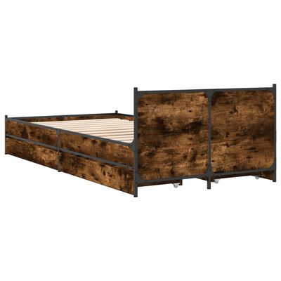 vidaXL Cadre de lit et tiroirs chêne fumé 75x190 cm bois d'ingénierie