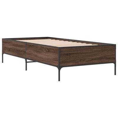 vidaXL Cadre de lit chêne marron 75x190 cm bois d'ingénierie et métal