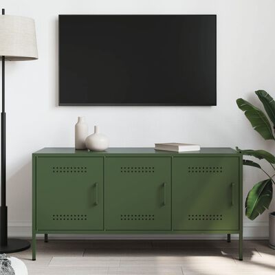 vidaXL Meuble TV vert olive 100,5x39x50,5 cm acier