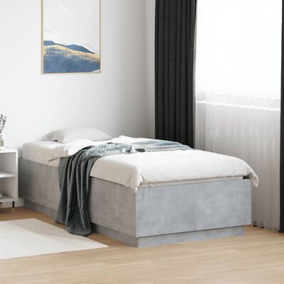 vidaXL Cadre de lit avec LED sans matelas gris béton 90x190 cm